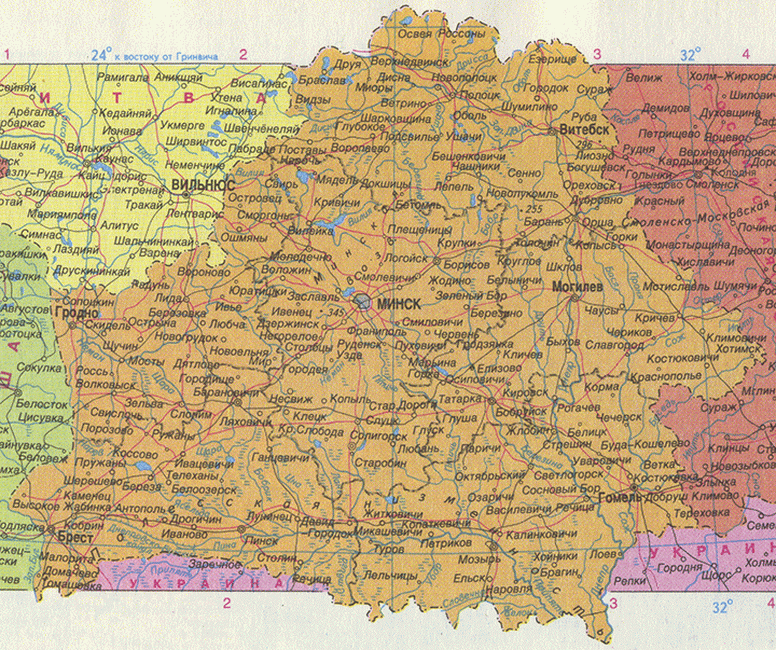 Карта городов Белоруссии