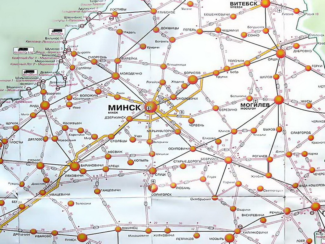Схема железных дорог Белоруссии, Беларуси