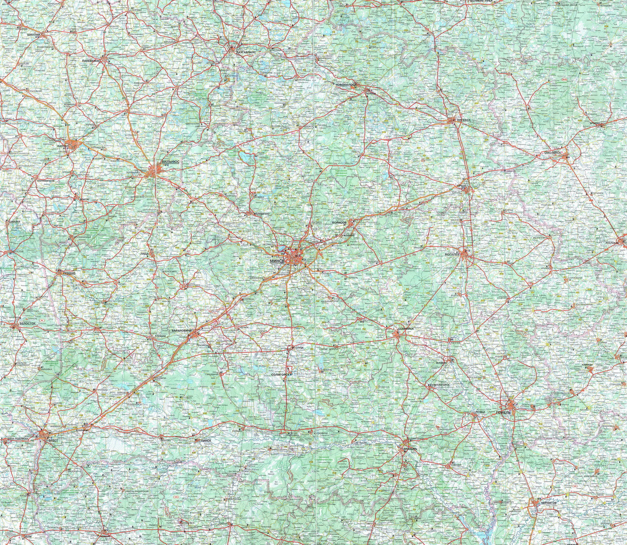 Карта автомобильных дорог Беларуси - Белоруссии